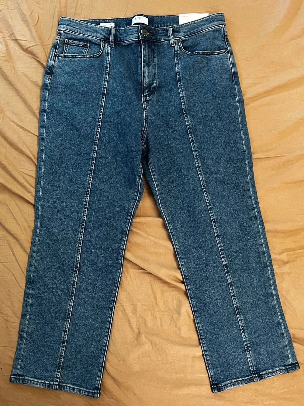 LOFT Straight-Leg Dark Blue Seam-Front Jeans